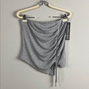 Madden Girl Ribbed Knit Strapless Tank Top/Tube Top | Asymmetrical, Ruched Side